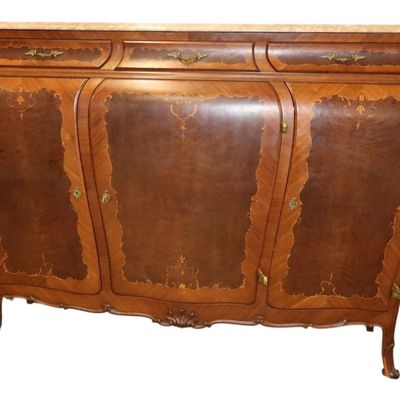 Sale Photo Thumbnail #85: French 3-Door Rosewood Satinwood Marble Buffet