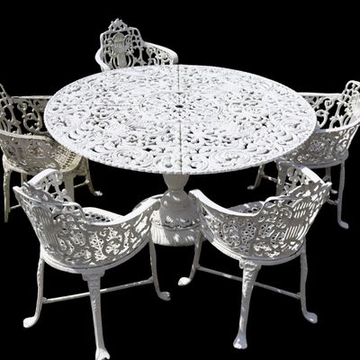 Sale Photo Thumbnail #290: Vintage 5 Pc Cast Aluminum 56 In Patio Dining Set