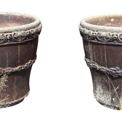 Sale Photo Thumbnail #289: Pair 2007 Garden Stone Cast Floral Planters 22.5