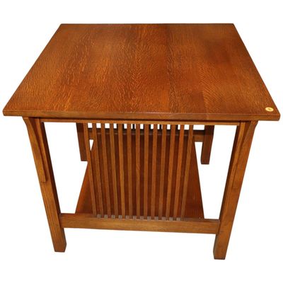 Sale Photo Thumbnail #10: Stickley Mission Oak Square Slat Lamp Table