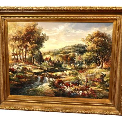 Sale Photo Thumbnail #110: Ornate Framed Langlois Impressionist Landscape Oil