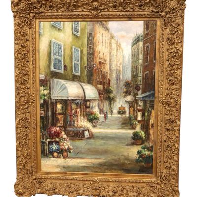 Sale Photo Thumbnail #109: Prestige Arts Framed Impressionist Street Oil Painting