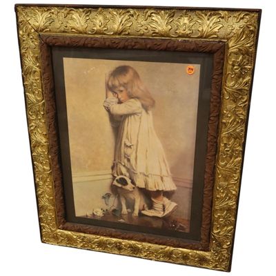 Sale Photo Thumbnail #187: Vintage Barber In Disgrace Carved Framed Art Print