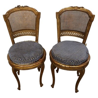 Sale Photo Thumbnail #317: PR antique FR caned music chairs original finish