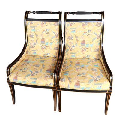 Sale Photo Thumbnail #347: Set 6 VTG John Widdicomb black and gold dining chairs