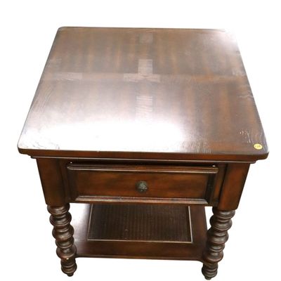 Sale Photo Thumbnail #358: Contemporary 1 drawer burl walnut lamp table