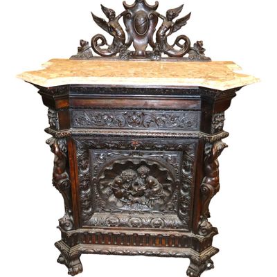 Sale Photo Thumbnail #63: Impressive Carved Cherub Backsplash Marble Cabinet