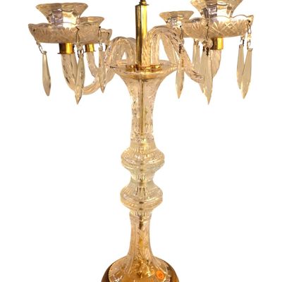 Sale Photo Thumbnail #235: Vintage Lead Crystal 6 Light Candelabra Brass Base