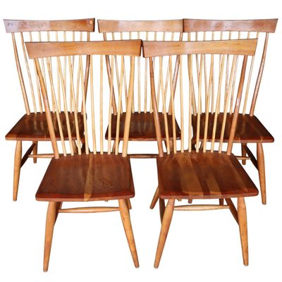 Sale Photo Thumbnail #349: Set of 5 Bent Brothers cherry plank bottom chairs
