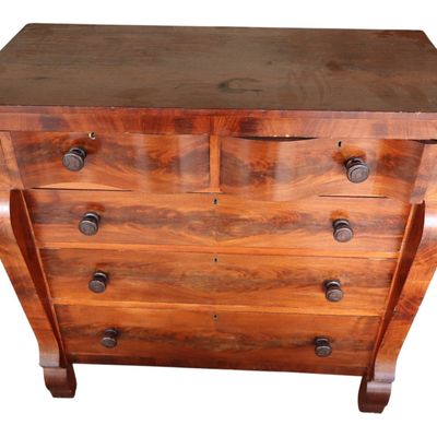 Sale Photo Thumbnail #78: Antique Empire Mahogany Serpentine 5-Drawer Chest