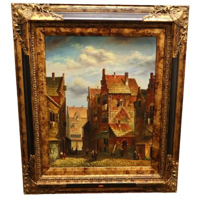 Sale Photo Thumbnail #129: A.Moreau Dutch Street Scene Giclee Art Framed