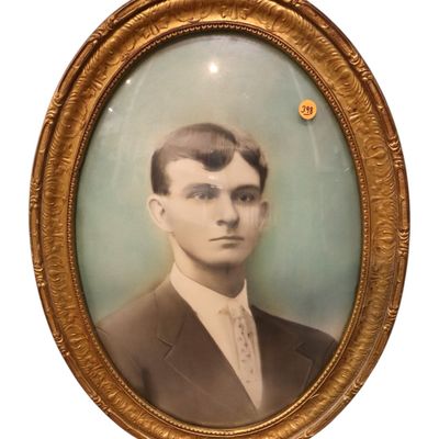 Sale Photo Thumbnail #206: Antique oval convex glass portrait in frame