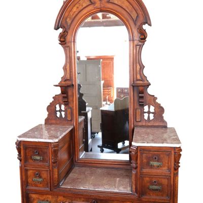 Sale Photo Thumbnail #71: Antique Victorian Marble Drop Center Walnut Vanity