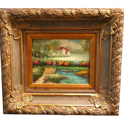 Sale Photo Thumbnail #135: Impressionist-style landscape oil painting on board