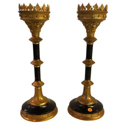 Sale Photo Thumbnail #301: PR bronze & wood classical candle sticks