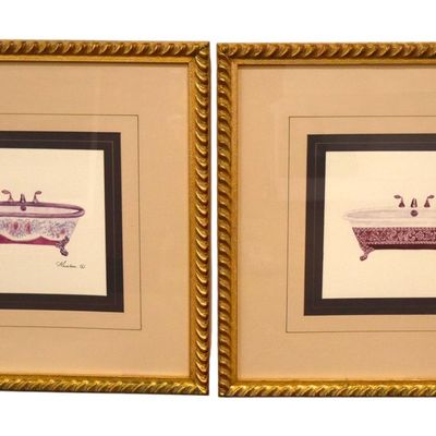 Sale Photo Thumbnail #152: Pair Victorian Bathtub decorator prints