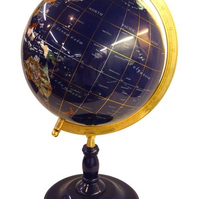 Sale Photo Thumbnail #252: Multi Stone style World Globe with brass stand