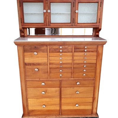 Sale Photo Thumbnail #75: Antique Mahogany Dental Cabinet Frosted Glass Top