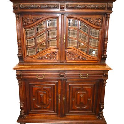 Sale Photo Thumbnail #65: Antique 2-Pt Continental Mahogany Carved Cupboard