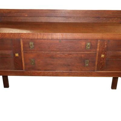 Sale Photo Thumbnail #23: Life Time Mission Oak Open Plate Rack Buffet