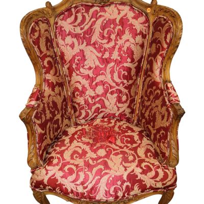 Sale Photo Thumbnail #339: French semi antique carved uph wing back chair