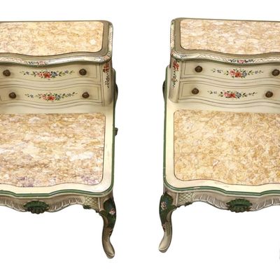 Sale Photo Thumbnail #102: Pr. Italian VTG Marble Paint-Decorated Step Tables