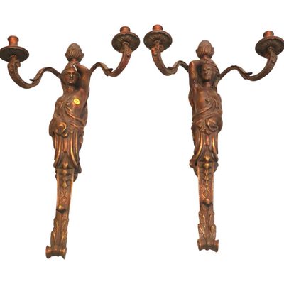 Sale Photo Thumbnail #245: Pair of Vintage bronze 2 burner wall sconces