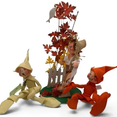Sale Photo Thumbnail #9: 3 Annalee Dolls – Fishing Boy & 2 Vintage Elves, 1990 Fall Harvest Display Collectibles