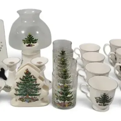 Sale Photo Thumbnail #69: 18-Pc Spode & Nikko Christmas Tree Collection – Vintage Holiday Drinkware & Decor