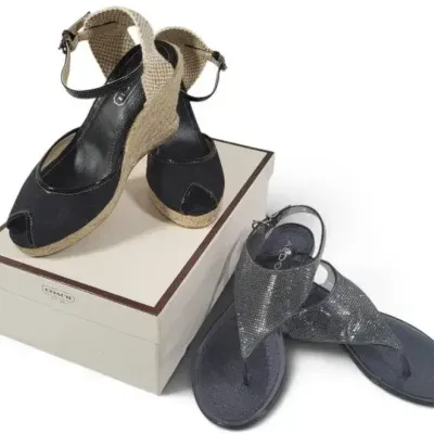 Sale Photo Thumbnail #56: 2 Pairs Women's Designer Shoes – Coach Espadrille Wedge & ALDO Glitter Sandals, Sizes 6–6.5
