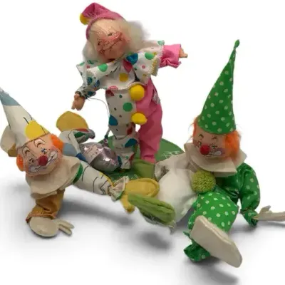 Sale Photo Thumbnail #10: 3 Annalee Dolls Clowns – Vintage 1990 Circus Clown Figures, Colorful Collectible Characters