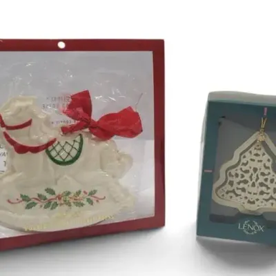 Sale Photo Thumbnail #60: 2 Lenox Christmas Ornaments – Rocking Horse & Pierced Tree Holiday Decor, Vintage Collectibles