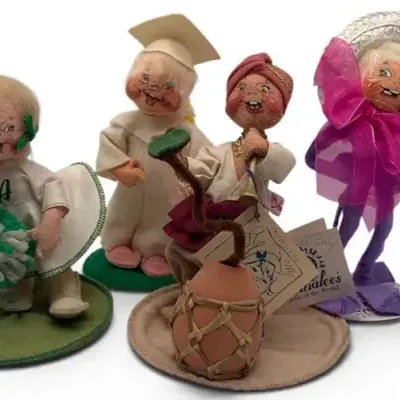 Sale Photo Thumbnail #18: 4 Annalee Dolls Vintage Collectibles – Cheerleader, Graduate, Snake Charmer & Lady in Hat
