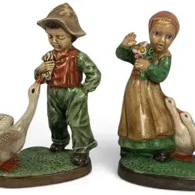 Sale Photo Thumbnail #38: Vintage Boy & Girl with Geese Figurines – Hand-Painted Farm Scene Collectibles, Holland Mark