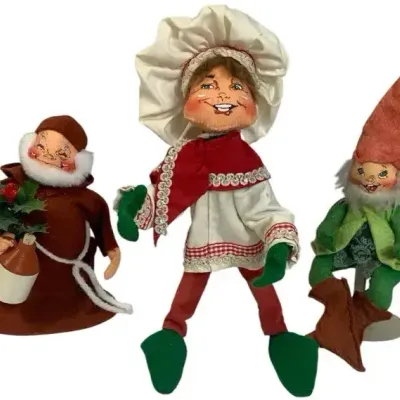 Sale Photo Thumbnail #35: 3 Annalee Christmas Dolls – Baker, Elf & Monk Vintage Holiday Collectibles