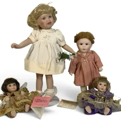 Sale Photo Thumbnail #27: 4 Vintage Porcelain Dolls – Paradise Galleries Pair & 2 Standing Heirloom Collectibles