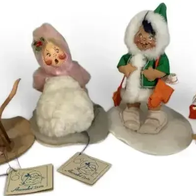 Sale Photo Thumbnail #32: 4 Annalee Winter Dolls – Snowman, Sledding & Winter Mouse Figures, Vintage Holiday Collectibles