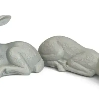 Sale Photo Thumbnail #42: 2 Vintage White Deer Figurines – Detailed Reclining & Sitting Deer, Elegant Wildlife Decor