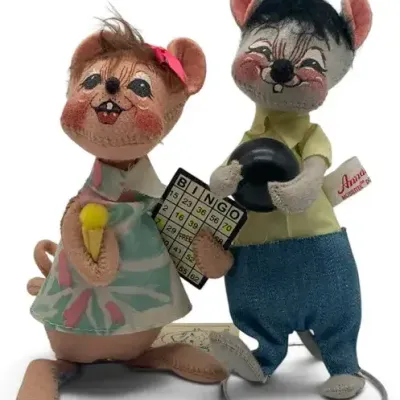 Sale Photo Thumbnail #7: 2 Annalee Dolls Bowling & Bingo – Vintage Mouse Figures, Bowling Ball & Bingo Card