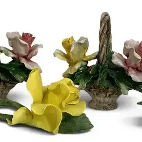 Sale Photo Thumbnail #41: 2 Capodimonte Porcelain Flower Baskets – Italian Crowned N Mark, Hand-Painted Floral Decor