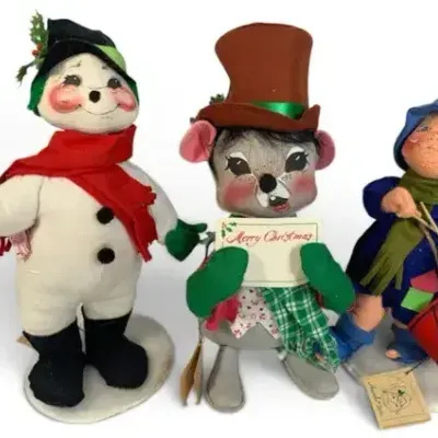 Sale Photo Thumbnail #30: 3 Annalee Christmas Dolls – Drummer Boy, Caroling Mouse & Snowman Holiday Collectibles