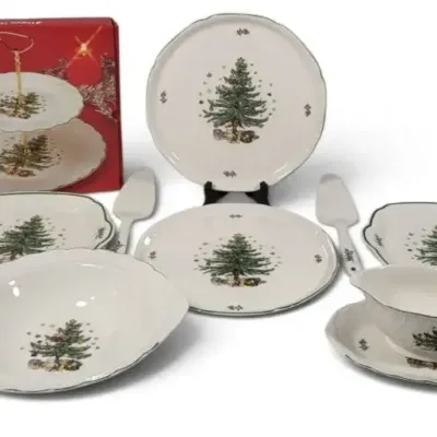 Sale Photo Thumbnail #71: 7-Pc Nikko Christmas Tree Serving Set – Vintage Holiday Platters, Bowls & Utensils