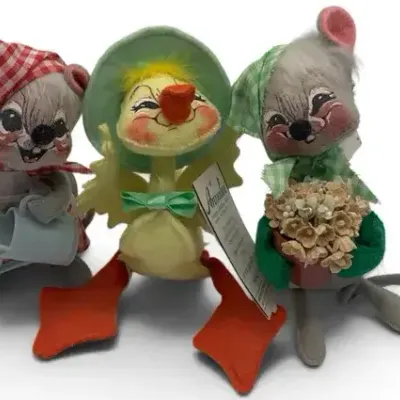 Sale Photo Thumbnail #13: 3 Annalee Spring Dolls – Vintage Chick & Mouse Couple, 6" Collectible Figures