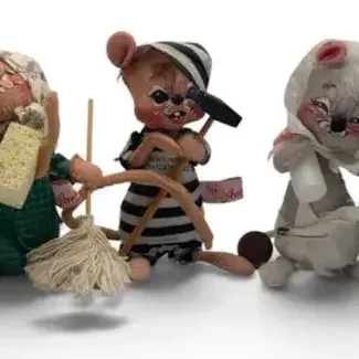 Sale Photo Thumbnail #16: 4 Annalee Dolls Vintage Mouse Collectibles – Themed Character Figures, Brooms & Accessories