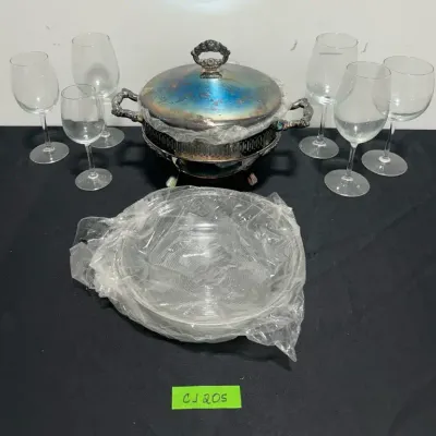 CJ205 Oneida Tall Food Warmer & Wine Varietal Glasses