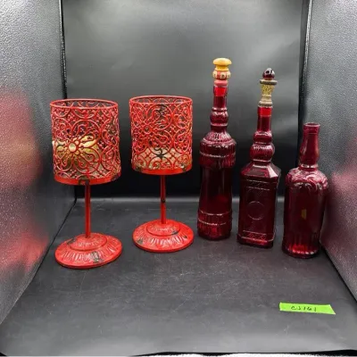CJ161 Spanish Style Large Candle Holders And Fancy Glass Bottles