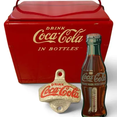 Restored Vintage Coca-Cola Metal Cooler with Bottle Thermometer & Opener