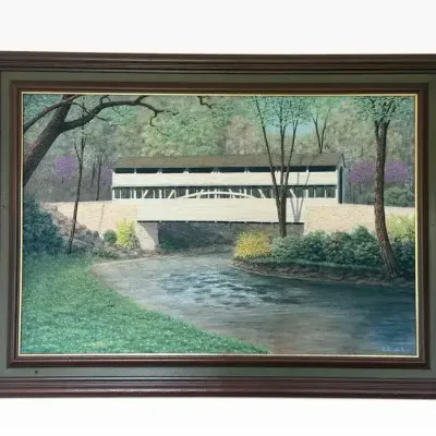 R. Woolston Rapp - Covered Bridge Landscape Painting