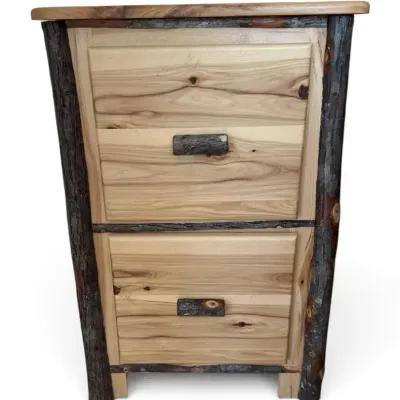 Rustic File Cabinet - Hickory 2-Drawer with Log Trim