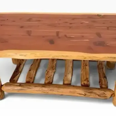 Amish Rustic Cedar Coffee Table with Log Base 48” by Northern Woods 